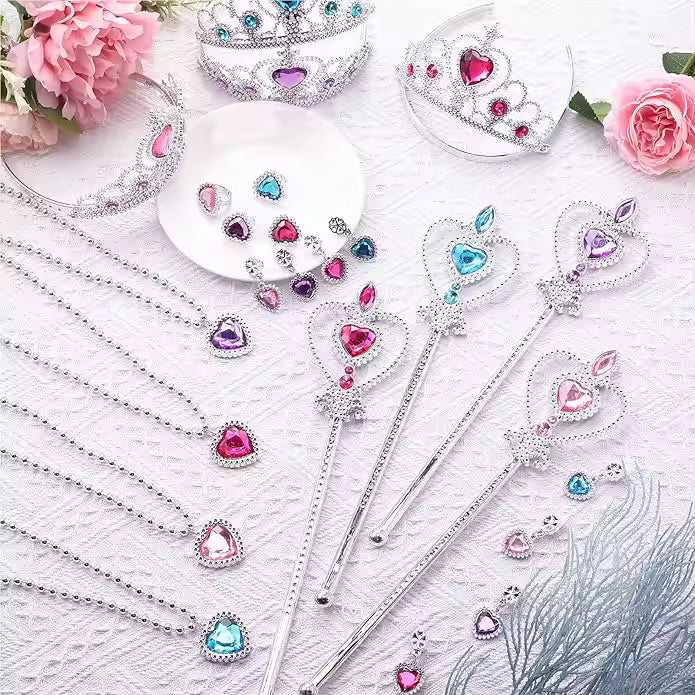 60PCS Princess Jewelry Pretend Play Set – Crown, Wand, Rings & More