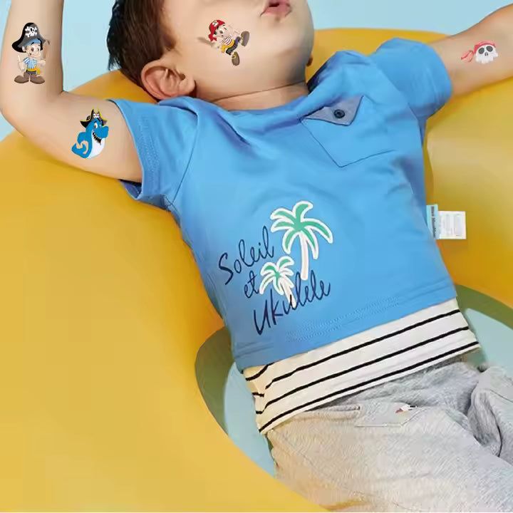 Cartoon Temporary Tattoos – Pirate, Dinosaur, Mermaid, Shark, Car Designs (Party Favors for Kids)