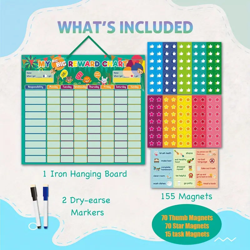 My Big Reward Chart – Magnetic Responsibility Board with 155 Magnets & 2 Markers
