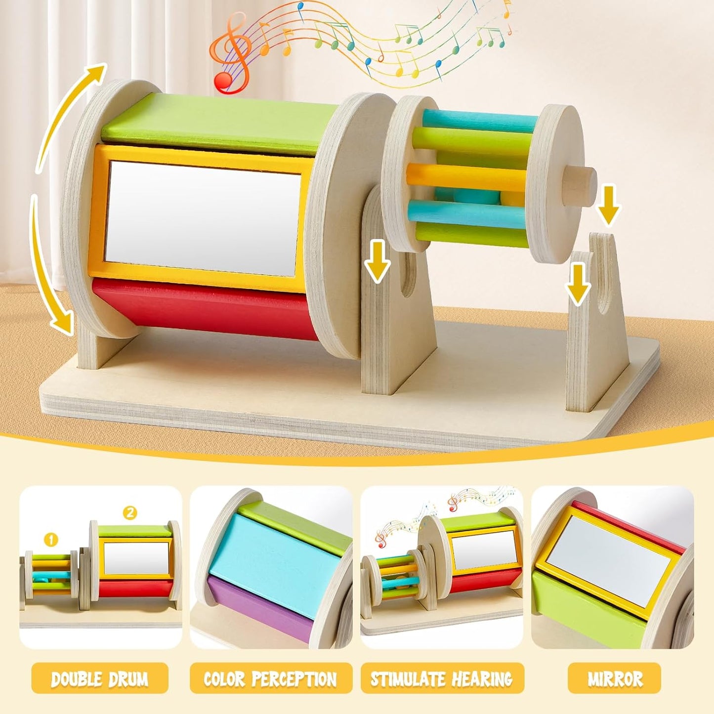 Montessori Rolling Drum Toy – Sensory Activity for Babies (Wooden)