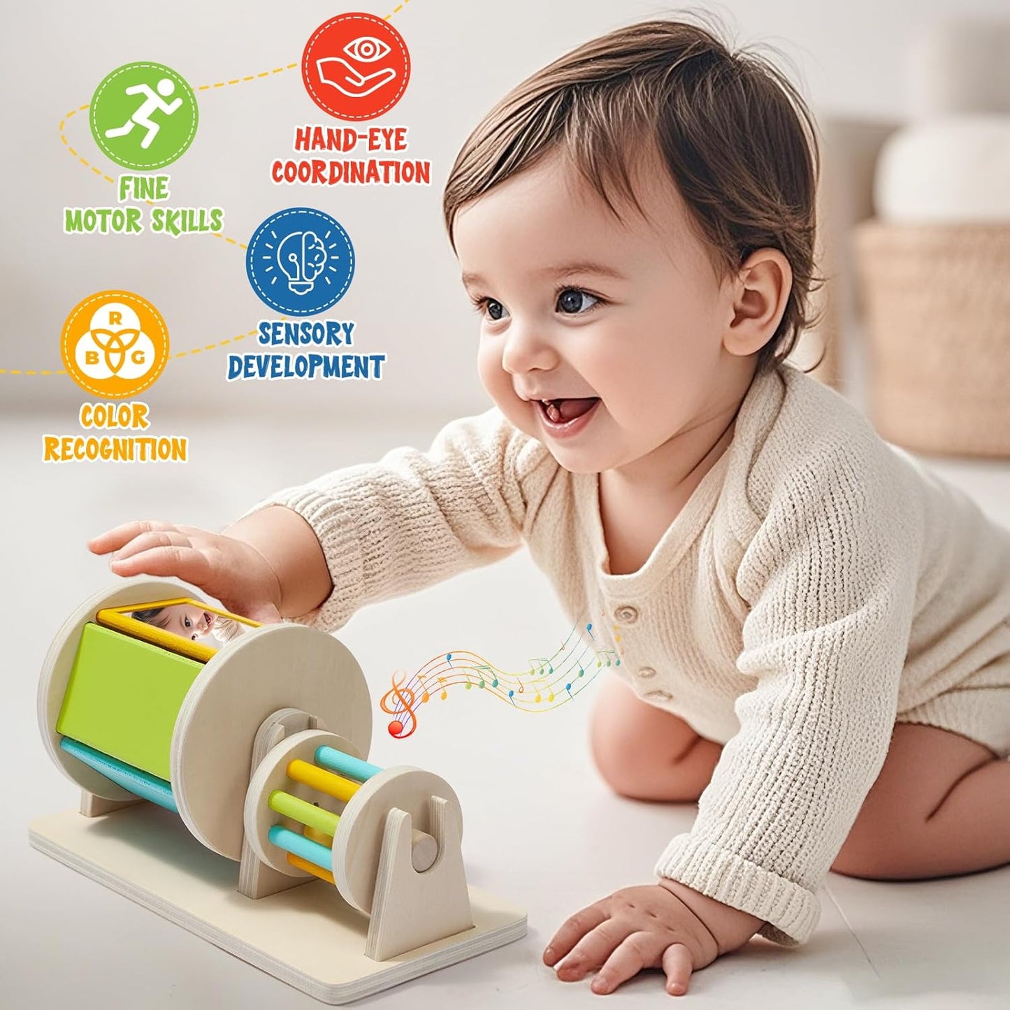 Montessori Rolling Drum Toy – Sensory Activity for Babies (Wooden)