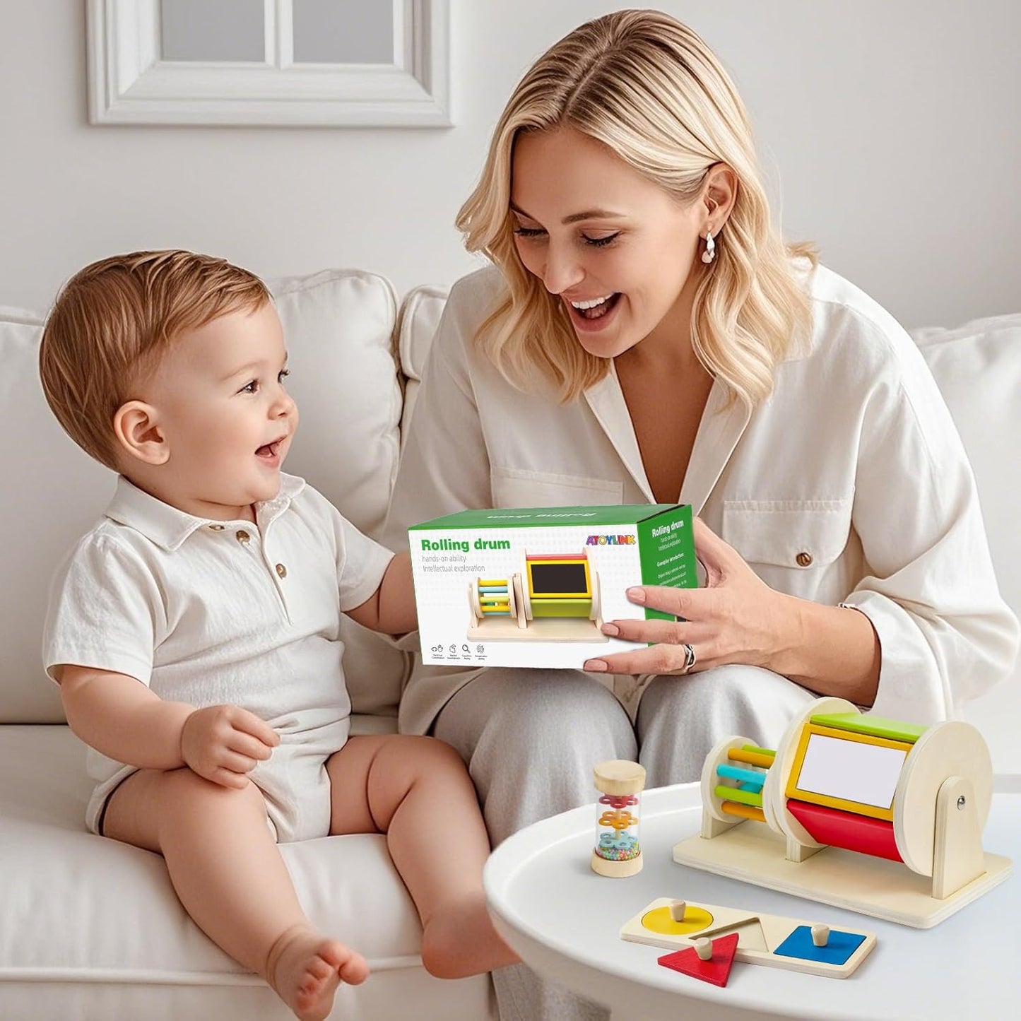 Montessori Rolling Drum Toy – Sensory Activity for Babies (Wooden)