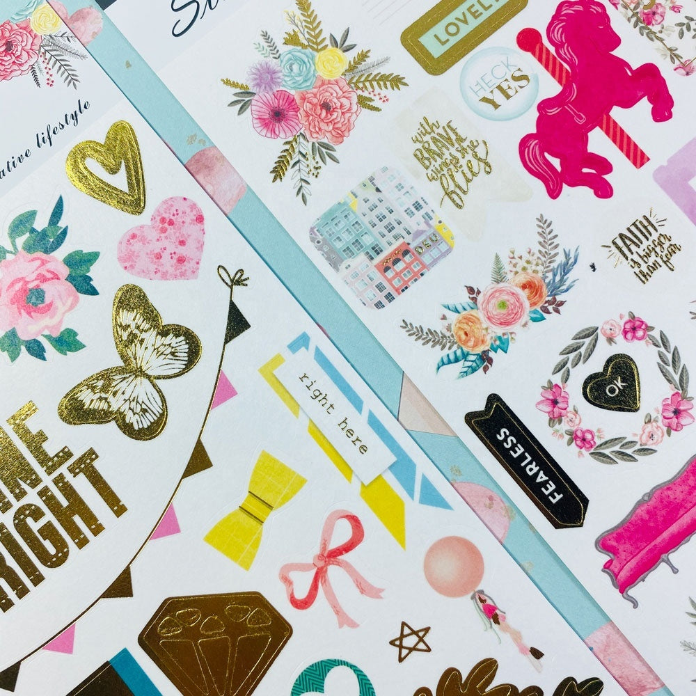 Scrapbooking sticker assortment for creative journaling and crafts