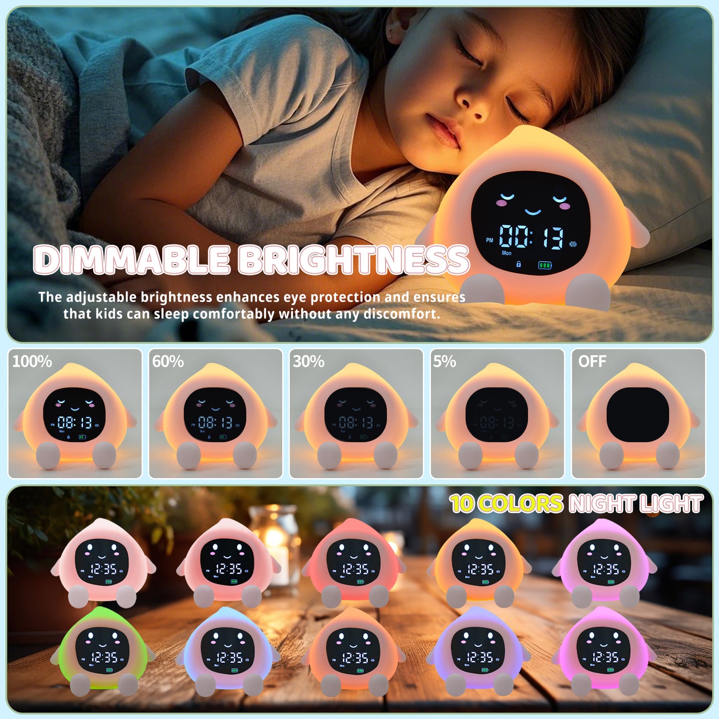 Kids Sleep Training Alarm Clock with Night Light