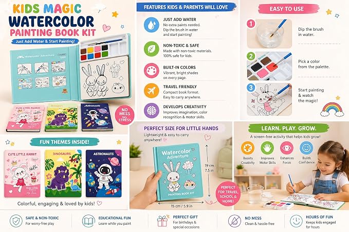 Kids Magic Watercolor Painting Book Kit