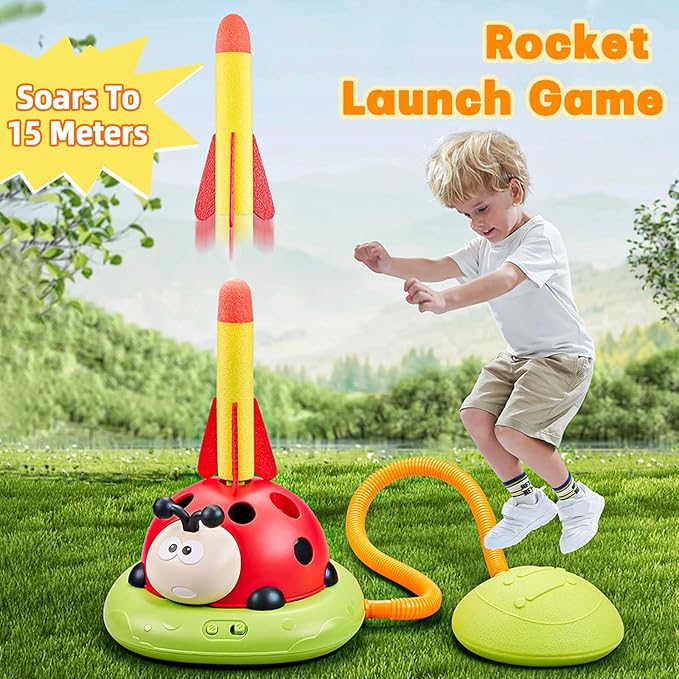 3-in-1 Kids Outdoor Sports Game Set – Obstacle Course, Rocket Launcher & Ring Toss (Ladybug Theme)