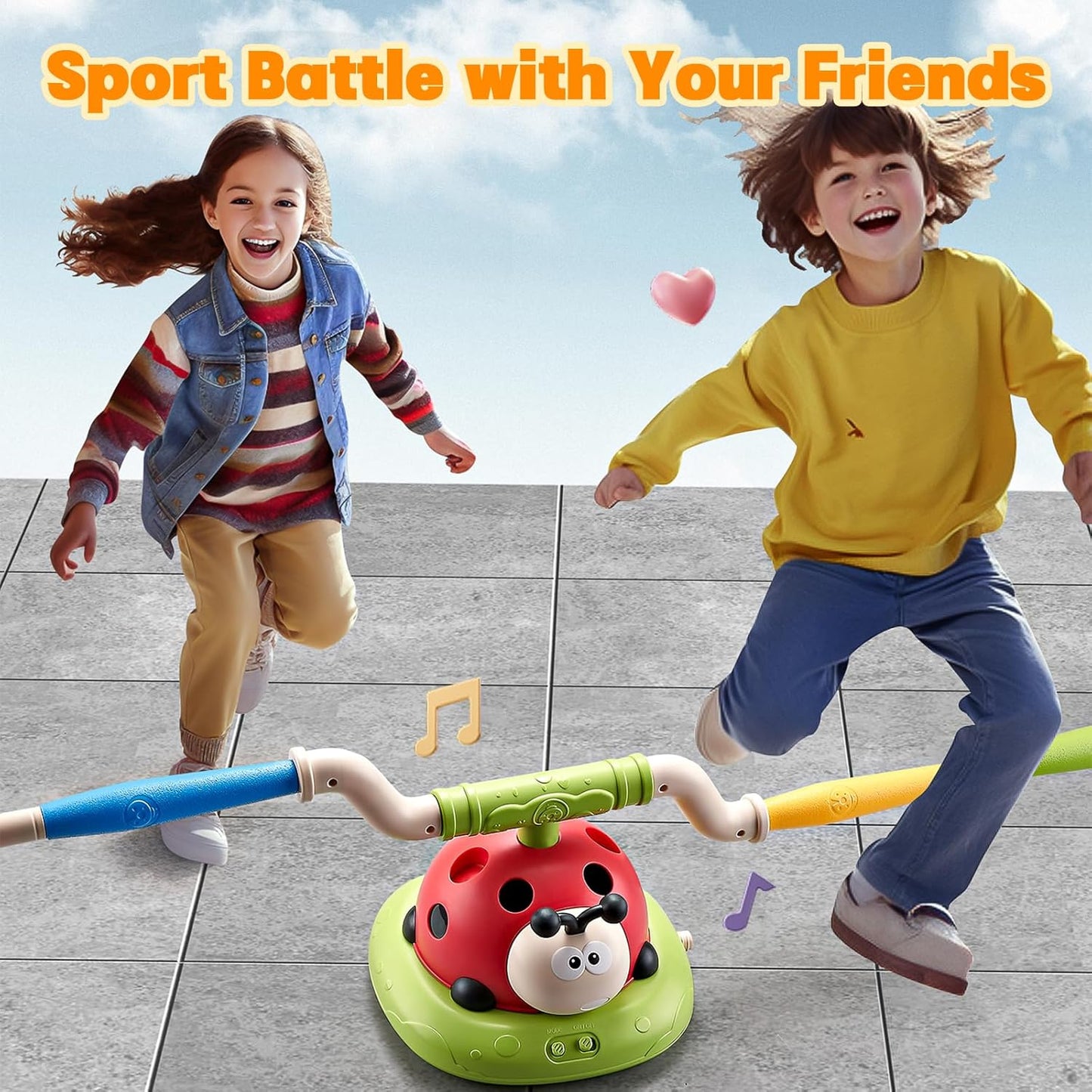 3-in-1 Kids Outdoor Sports Game Set – Obstacle Course, Rocket Launcher & Ring Toss (Ladybug Theme)