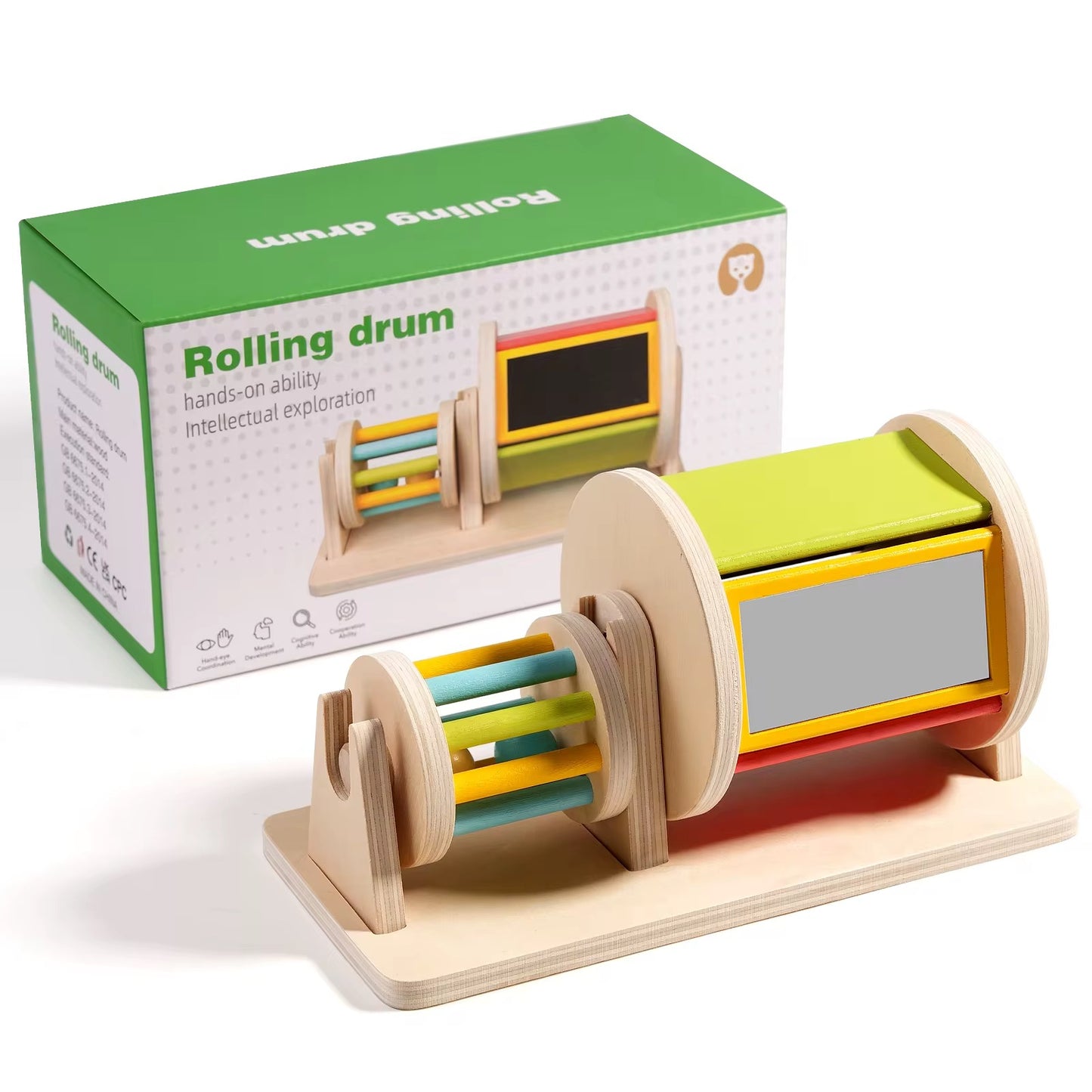 Montessori Rolling Drum Toy – Sensory Activity for Babies (Wooden)