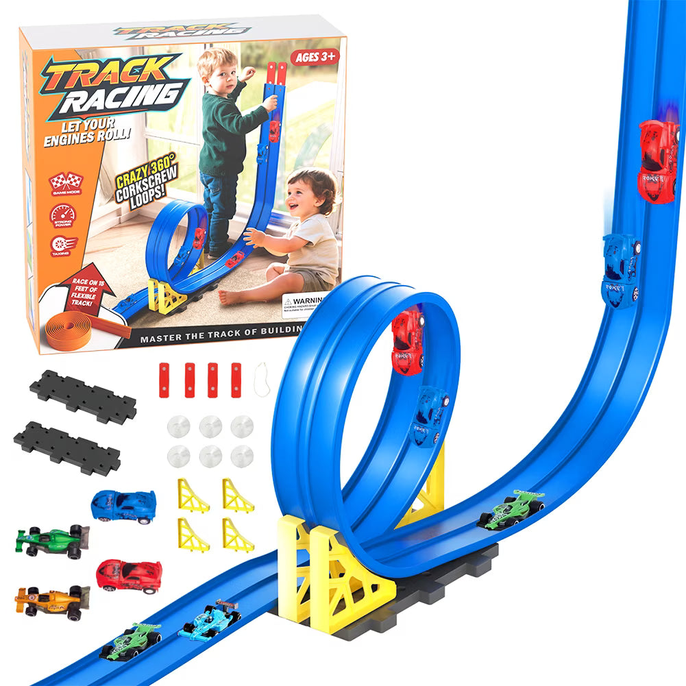 Track Racing Flexible Loop Race Track Set - 15 Ft Stunt Racing Toy