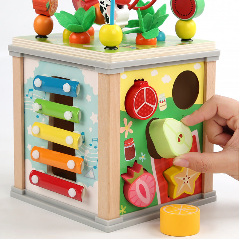 Ten-in-One Treasure Multifunctional Montessori Wooden Activity Learning Box – Beads, Piano, Carrot Pull & Learning Cube