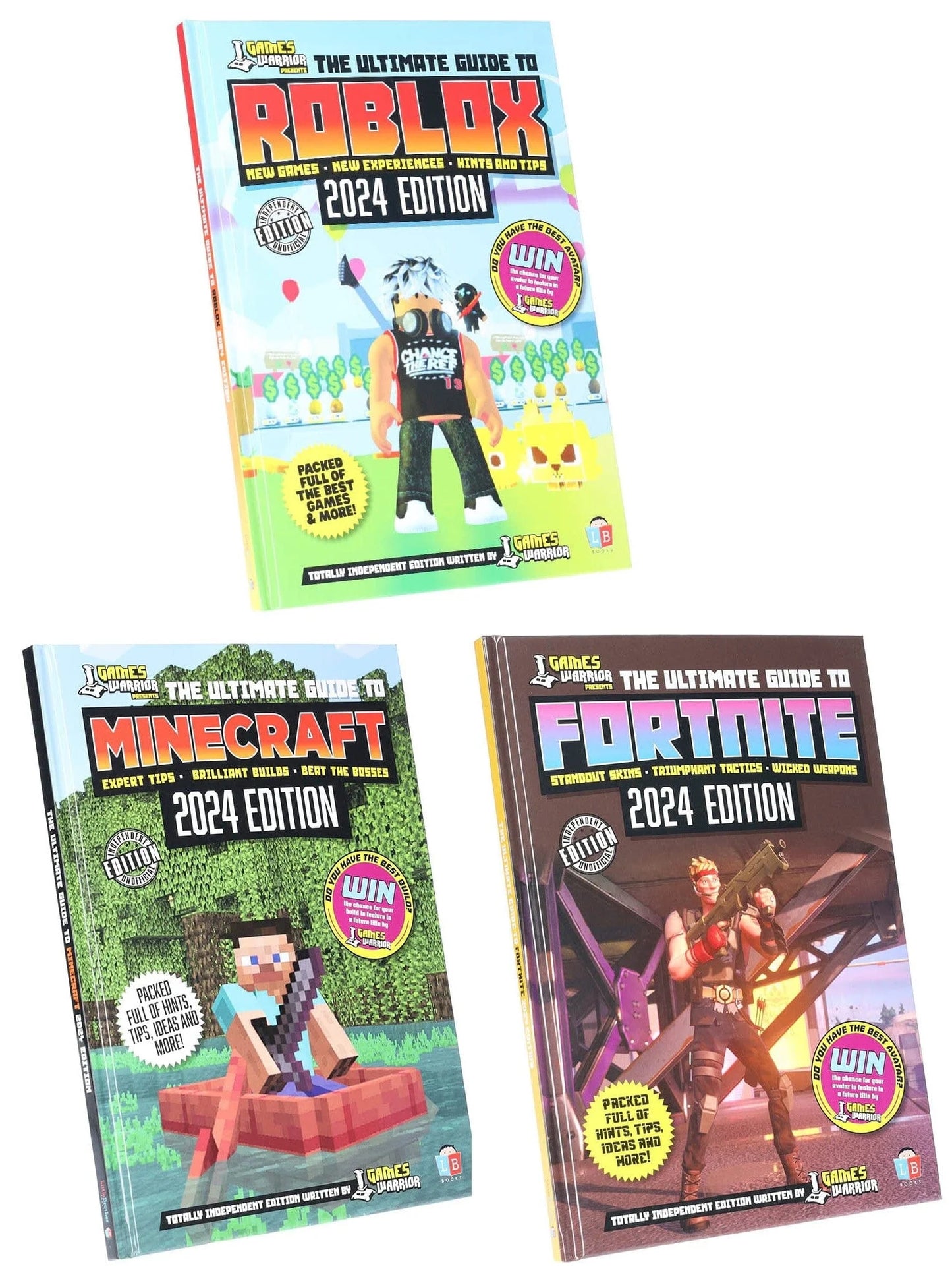 Fortnite, Roblox & Minecraft Ultimate Guide 2024 Edition by GamesWarrior 3 Books Collection Set - Age 9+ - Hardback