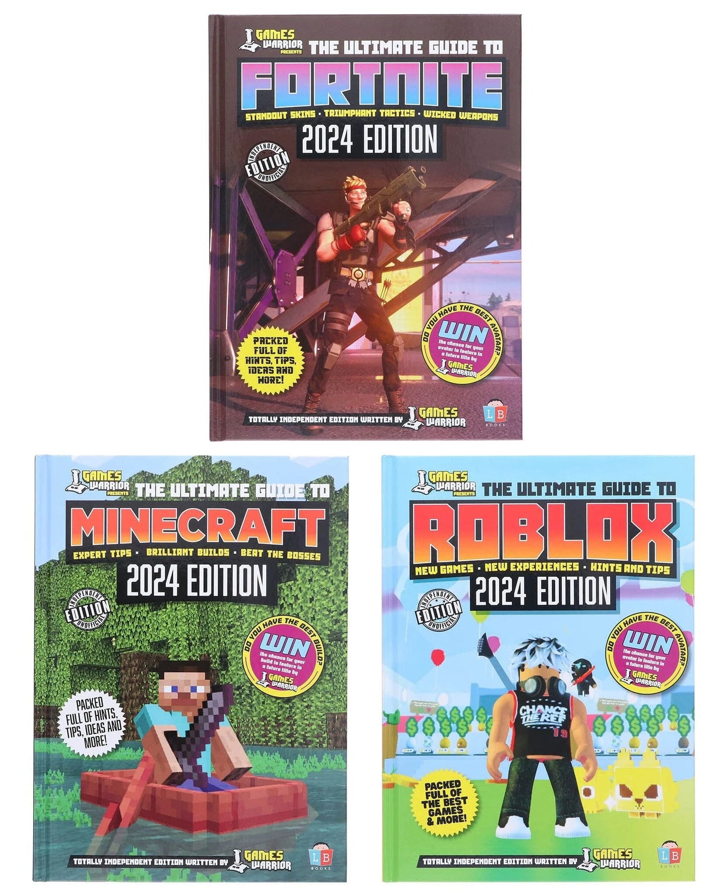 Fortnite, Roblox & Minecraft Ultimate Guide 2024 Edition by GamesWarrior 3 Books Collection Set - Age 9+ - Hardback