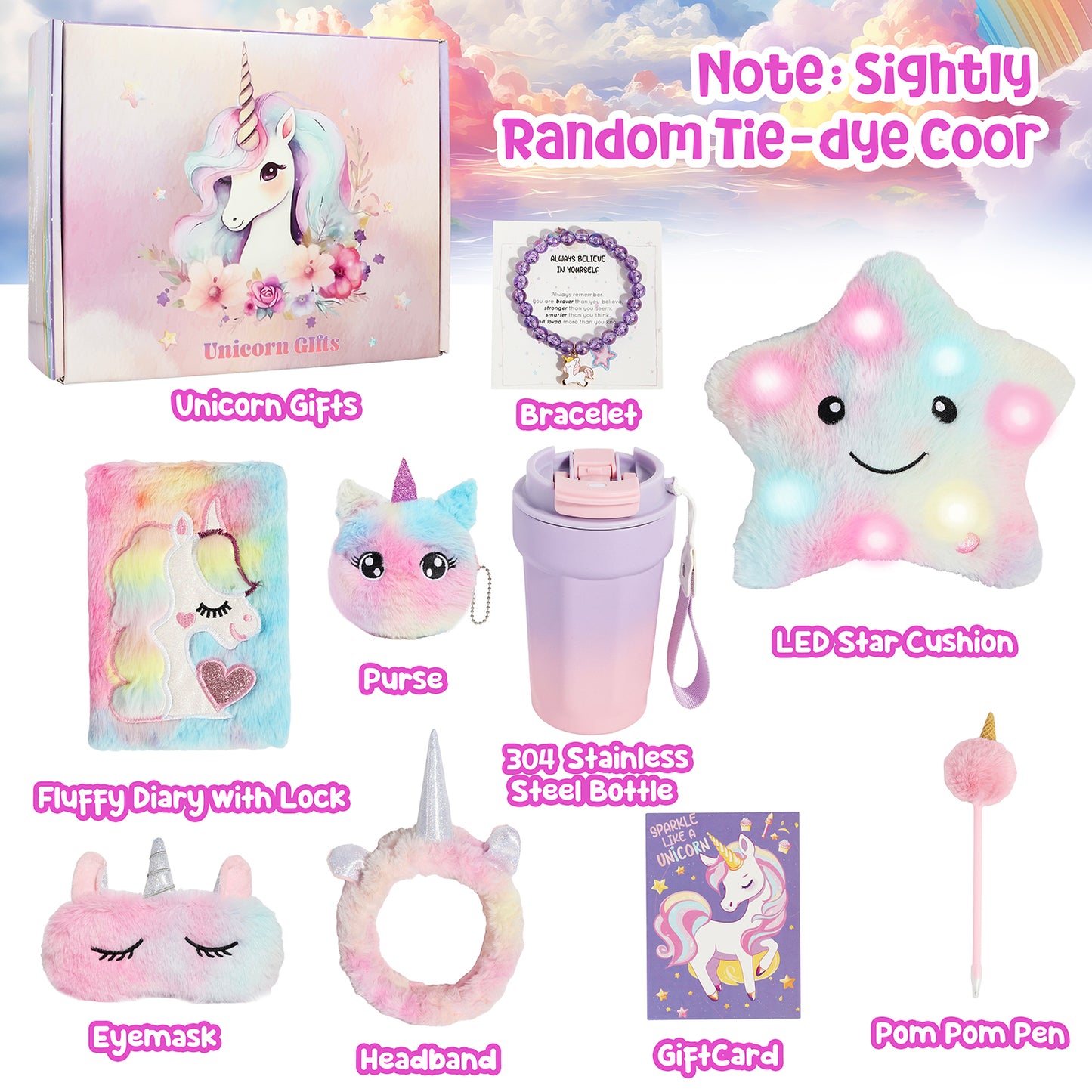 Luxury Unicorn Self-Care Gift Box for Girls – Premium Pastel Unicorn Gift Set with LED Cushion, Stainless Steel Bottle & Plush Accessories
