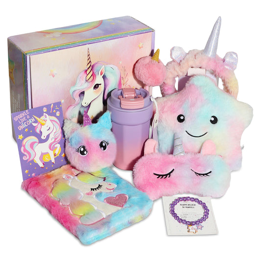 Luxury Unicorn Self-Care Gift Box for Girls – Premium Pastel Unicorn Gift Set with LED Cushion, Stainless Steel Bottle & Plush Accessories