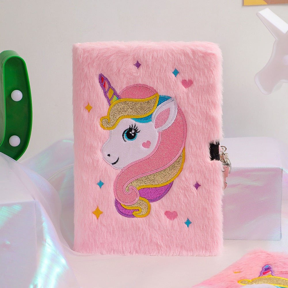 Pink unicorn plush notebook for creative writing and journaling