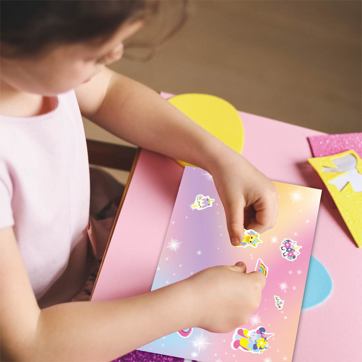 Reusable sticker activity pages for imaginative unicorn play