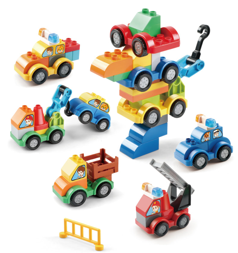 105PCS Large Building Blocks Variety Series Car Set for Kids | Construction Vehicles & Street Play Kit