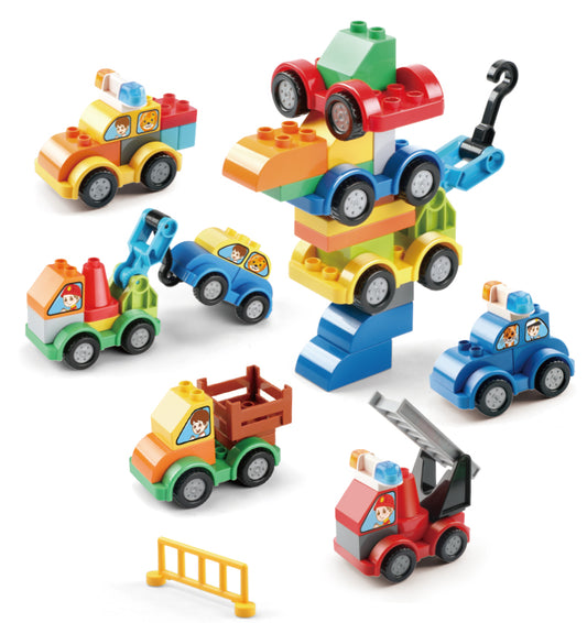 105PCS Large Building Blocks Variety Series Car Set for Kids | Construction Vehicles & Street Play Kit