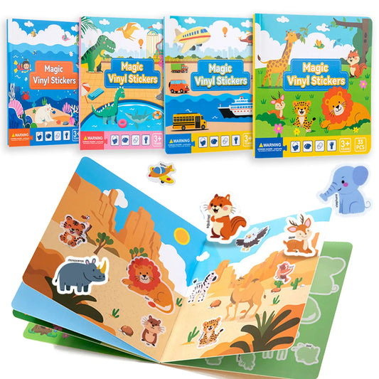 4 Scenes In 1 Magic Vinyl Sticker Reuasable Book Activity for Kids Toddler Airplane Travel Essentials