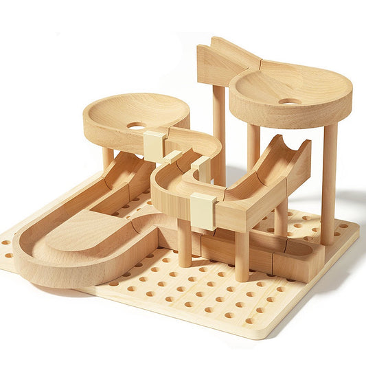 Montessori Wooden Marble Run – 3-Level Track Toy