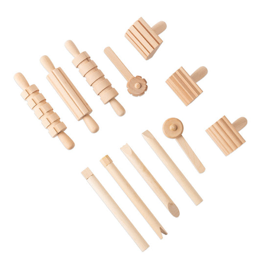 12-Piece Wooden Playdough Tool Set – Montessori Rolling Pin Kit