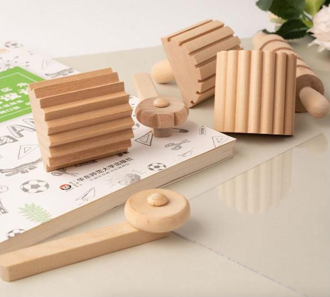 12-Piece Wooden Playdough Tool Set – Montessori Rolling Pin Kit