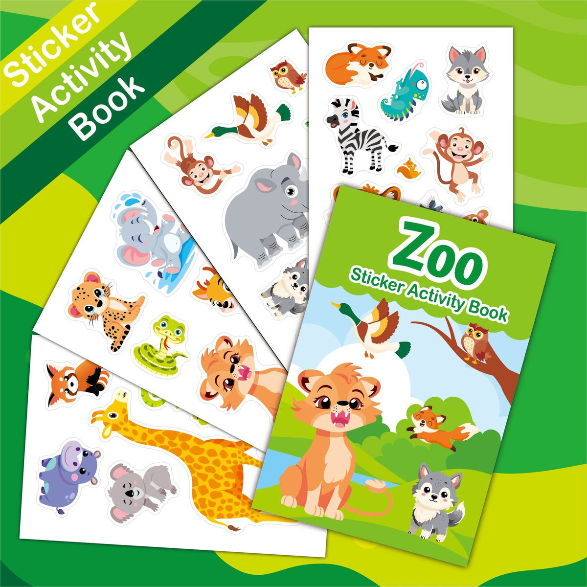 Zoo reusable sticker activity book for kids with animal scenes